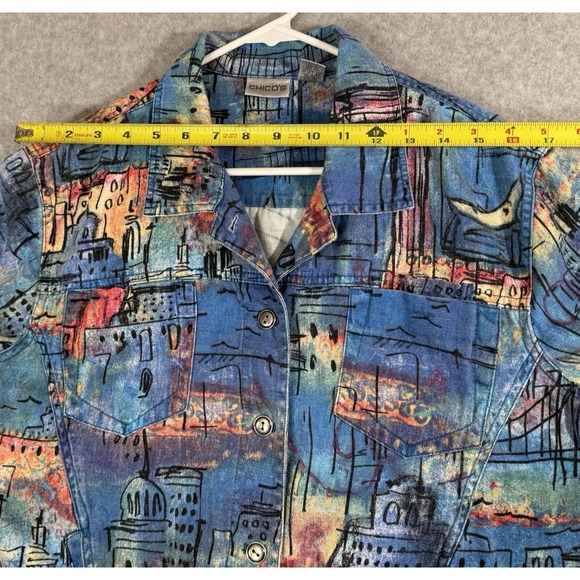 Chico's Jacket Women's Size 1 Medium Linen Cotton Abstract City Jacket Shacket‎ - Picture 6 of 10